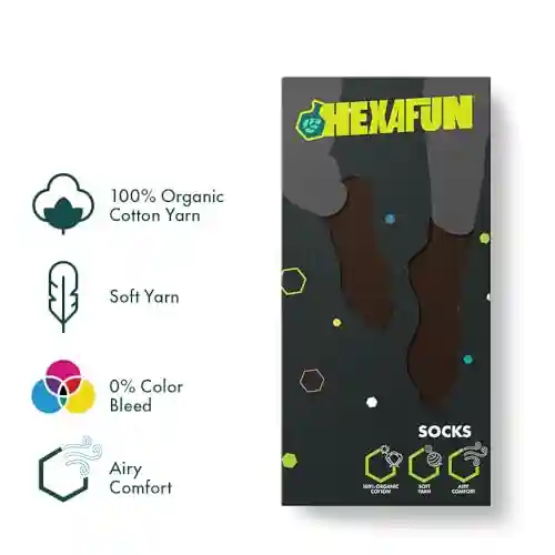 Hexafun Unisex Crew Length Socks - 100% Organic Pure Soft Cotton | Designer & Trendy Socks | Suitable for Daily Use | Airy Comfort | Free Size | Soft On Skin | Pack of 1 | Hot Cocoa
