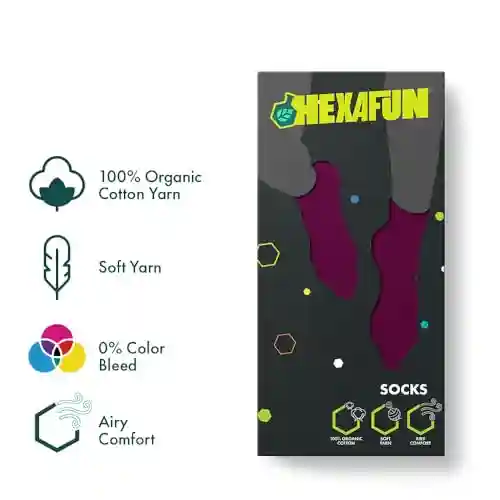Hexafun Unisex Crew Length Socks - 100% Organic Pure Soft Cotton | Designer & Trendy Socks | Suitable for Daily Use | Airy Comfort | Free Size | Soft On Skin | Pack of 1 | Cherry Bomb