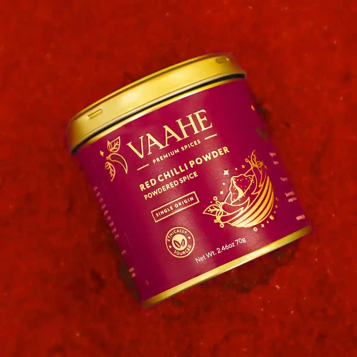 VAAHE Premium Red Chilli Powder (Mirchi) | Single Origin | Freshly Ground and Packed | 100% Pure and Natural | Premium Tin Box (70 gm)