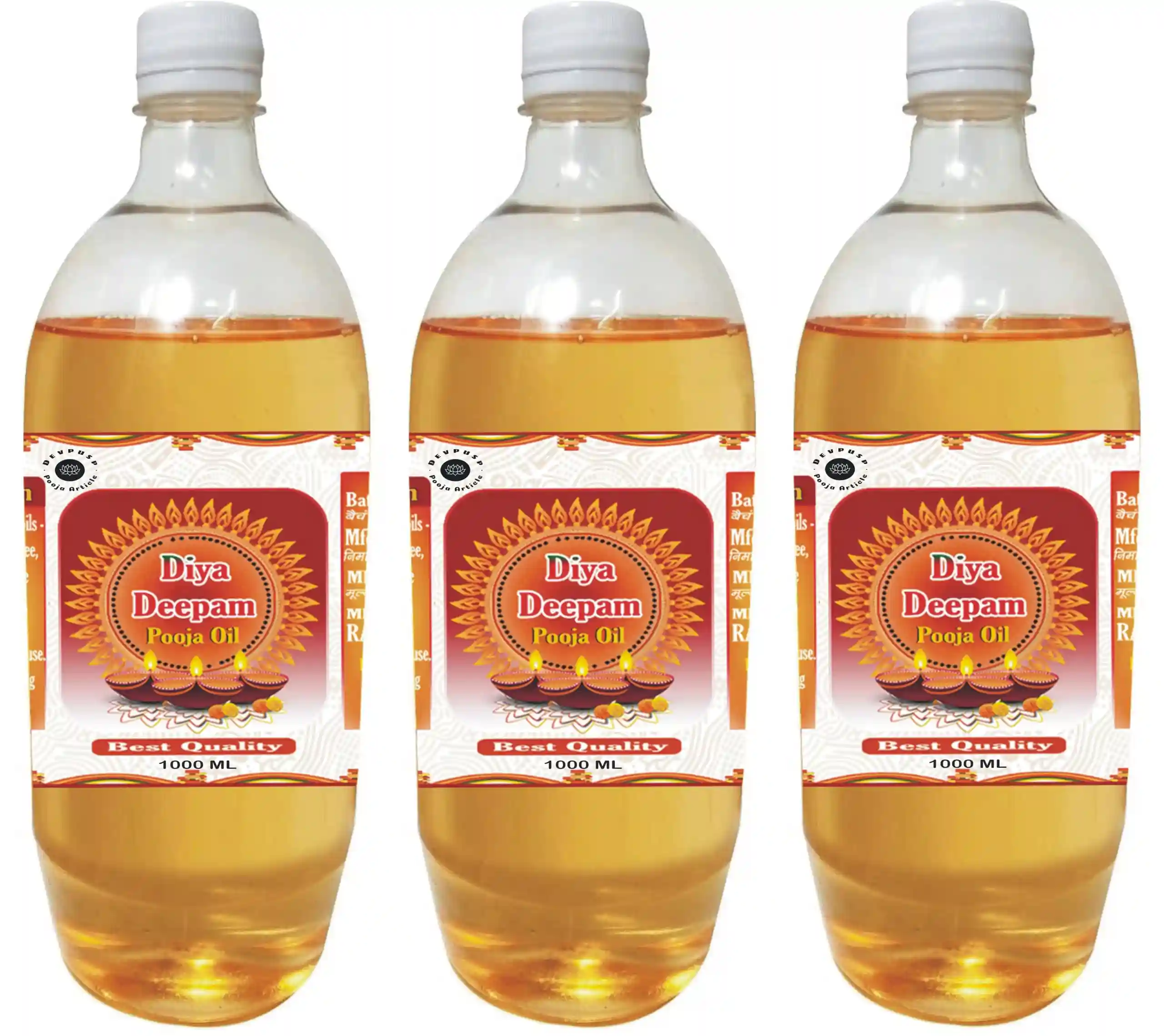 Diya Deepam (Jasmine) Pooja Oil 1000 ML Pack of 3 for Daily Pooja, Prayer, Hawan, Poojan Lamp Diya Pooja Oil