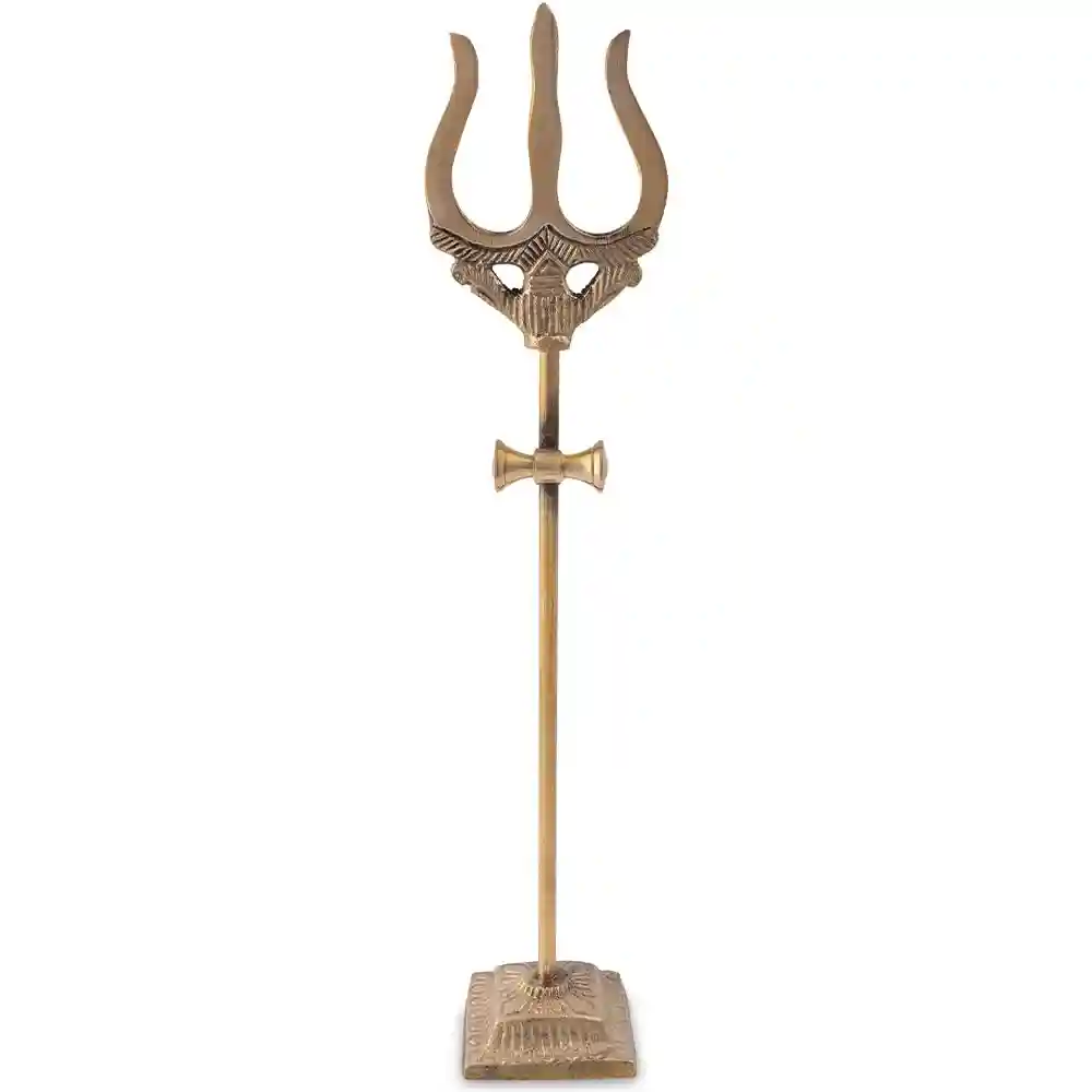 ALODIE - Brass Trishul for Pooja Sacred Trishul Collection Shiv Trishul with Damru - Shiva Worship Trisul for Shiva Discover Divine Tridents for Brass Pooja Items for Pooja Room Spiritual (12 Inches)