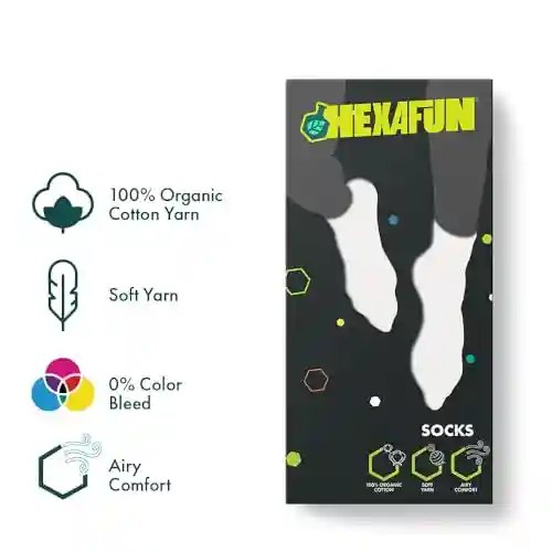 Hexafun Unisex Crew Length Socks - 100% Organic Pure Soft Cotton | Designer & Trendy Socks | Suitable for Daily Use | Airy Comfort | Free Size | Soft On Skin | Pack of 1 | Milky White