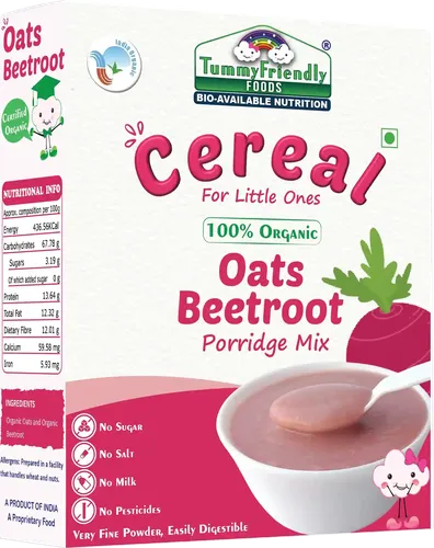 Tummyfriendly Foods Certified 100% Organic Oats, Beetroot Porridge Mix | Organic Baby Food For 6 Months Old | Rich In Beta-Glucan, Protein & Fibre| 200G Cereal (200 G)