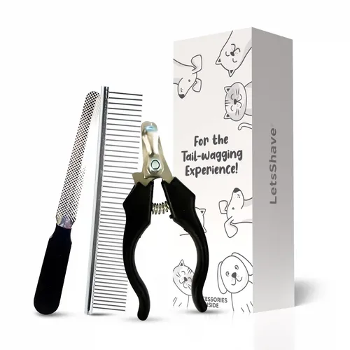 LetsShave EZ-WIZZY 3-in-1 Pet Grooming Kit | Cat & Dog Nail Clippers with Safety Guard, Nail File & Hair Comb | Professional Pet Care Combo for Safe & Stress-Free Grooming
