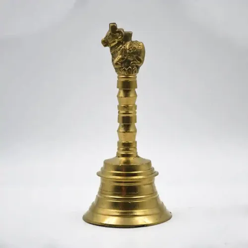 ALODIE- Brass Nandi Ghanti | Ganti Bell for Home Mandir | Puja Bell Ghanti Big Size | Brass Bell Ghanti with Nandi Design for Gods Puja | Brass Pooja Bell Nandi