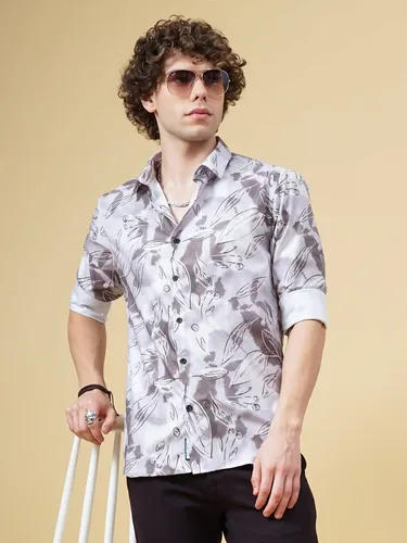 Beige Acacia Floral Shirt M