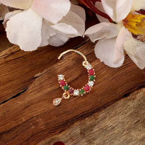 CZ Nose Pin Red-Green-WhiteOTA001416
