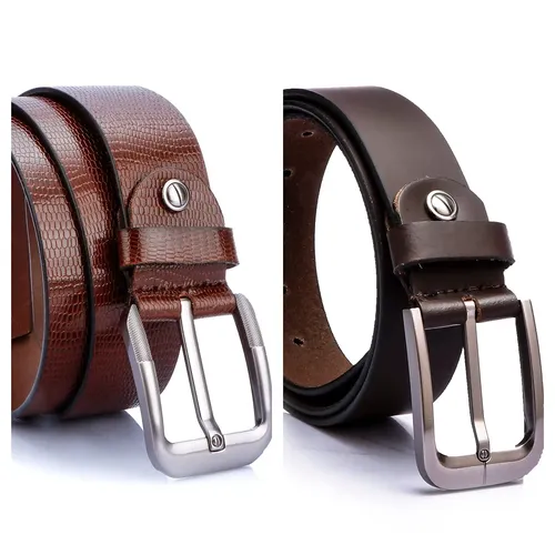MUNROS Men's Combo Leather Belt | Latest Formal Belts For Boys (Pack of 2) | Smooth Brown & Pissa Brown | (40MM)