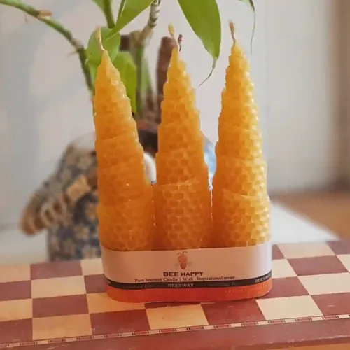 Pratha Bee Happy Pure Beeswax Hand Rolled Tree Candle (Pack of 3)
