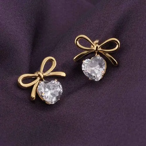 Palmonas 18K Gold Plated Zircon & Bow Stud Earrings For Womens Waterproof & Anti-Tarnish