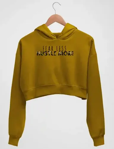 Fear less hustle more - Women's crop hoodie - Mustard Yellow - XS