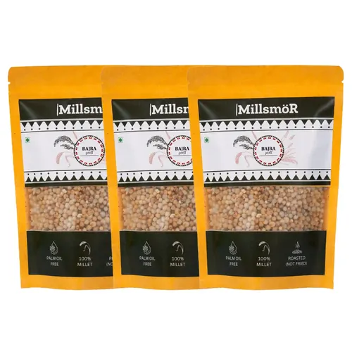 Millsmor Bajra Pudina Puff 50 grams (Pack of 3) | Roasted & Ready-to-Eat Millet Snack | Refreshingly Spiced with Natural Pudina | High in Fiber & Protein | Gluten-Free, Cholesterol-Free | Made from 100% Bajra (Pearl Millet)
