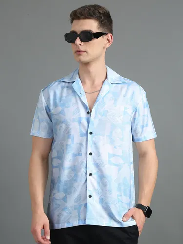 Blue Serrate Floral Shirt 2XL