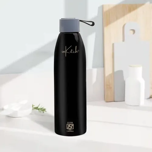 InKitch 24-Hour Hot & Cold ISI Certified Stainless Steel Leak-Proof Water Bottle – 750ml, (for Office, School, Gym, Picnic, Home, Trekking) (Black)
