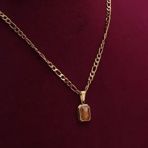 Palmonas Everyday Exquisite Brown Stone Gold Necklace For Womens - Waterproof & Anti-Tarnish