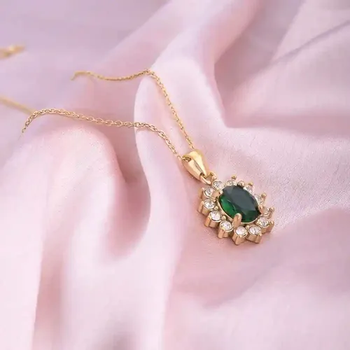 Palmonas 18K  Gold Plated Green Sapphire And Diamond Halo Pendant For Womens Waterproof & Anti-Tarnish