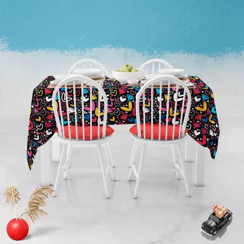 ArtzFolio Hearts & Flowers | Table Cloth Cover for Dining & Center Table | Washable Waterproof Polyester Fabric | 8-Seater Table; 54 x 81 inch (137 x 206 cms)