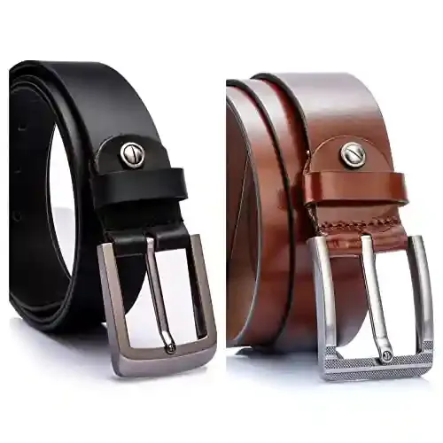 MUNROS Men's Combo Leather Belt | Latest Formal Belts For Boys (Pack of 2) | Smooth Black & Montana Brown | (36MM)