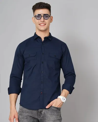 Navy Overline Double Pocket Shirt - L (40)