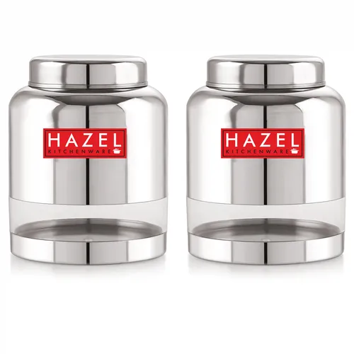HAZEL Stainless Steel Kitchen Containers I Barni Shape Container, 2000 ml Each with Airtight Lid | Multipurpose Storage Box for Kitchen Containers Set with Glossy Finish