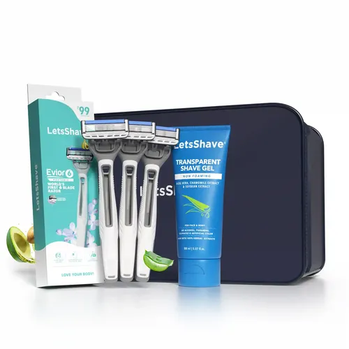 LetsShave Evior 6 Portable Razor for Women, 3 Razor + 1 Transparent Shave Gel 100ml & Travel Pouch, Shaving Set for Women