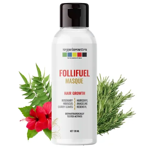 Organix Mantra FolliFuel Hair Masque with Hairgenyl, Anageline, Rosemary Oil, Curry Leaves & Hibiscus Extracts Supports Hair Growth, Adds Volume | Nourishing & Strengthening | For All Hair Types - 120ML