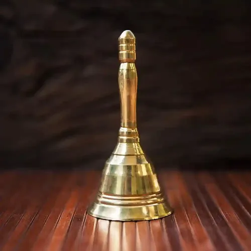 ALODIE- Brass Pooja Bell- Plain Mandir Ghanti- Puja Handbell- Home and Temple Prayer Bell (2.4Wx5H INCHES)