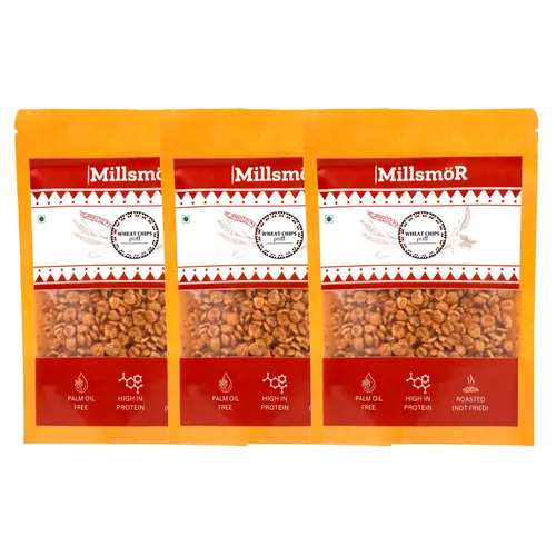 Millsmor Wheat Chips Puff 50 grams (Pack of 3) | Roasted & Ready-to-Eat Snack | Crunchy, Spiced Wheat Chips | High in Fiber & Protein | Diabetic-Friendly | Cholesterol-Free & Plant-Based