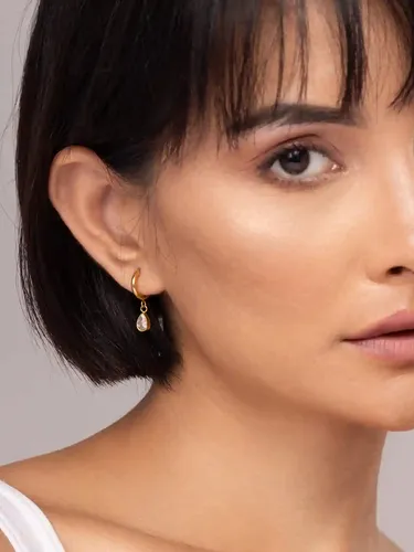 Palmonas 18K Gold Plated Solitaire Drop Hoop Earrings For Womens Waterproof & Anti-Tarnish