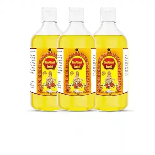 Devpusp  - Chola Chameli (Jasmine) Pooja Oil 1000 ML Pack of 3 For Hawan, Chola Poojan Hanumanji, God Worship, Spiritual Healing Diya Deepam Oil, Hindu Religious Festival Pooja Oil
