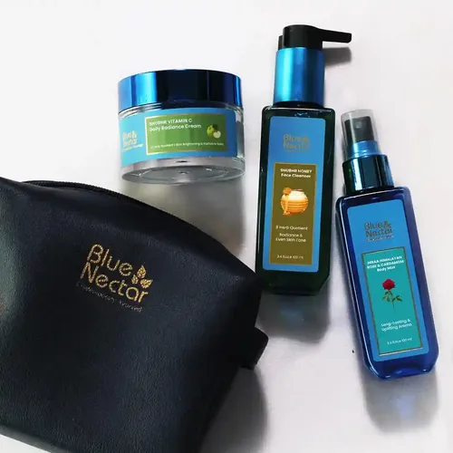 BLUE NECTAR Essentials Gift for Him | Plant Based Actives : Aloe Vera Honey Face Wash, Rose Body Mist & Natural Vitamin C Face Cream | Set of 3 | Men Gift Set for Anniversary & Birthday
