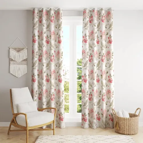 TRANCE HOME LINEN 100% Cotton 9 Feet Curtains for Long Doors | Printed Parda for Living, Bed Room Long Doors (Tashi Pink - Set of 2, 9ft Long Door Curtains)
