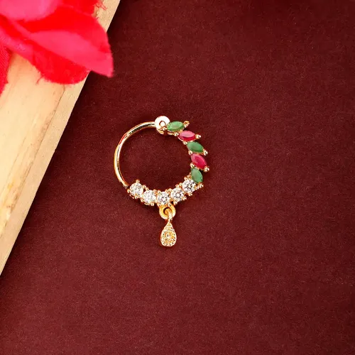 CZ Nose Pin Red-Green-White - OTA001716