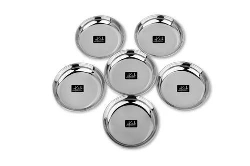 InKitch Stainless Steel Heavy Small Gauge, Plates for Halwa Plates/Snacks Plate/Sweet Dish/Ice Cream Vati/Silver Dessert Dish with Mirror Finish 14.5cm Dia Set of 6 Pc