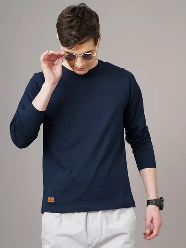 Navy Solid Full Sleeve T-Shirt M