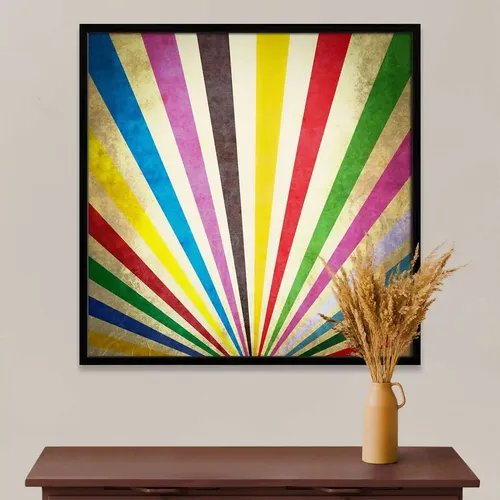 ArtzFolio Multi Color Grunge Sunbeams | Premium Canvas Painting for Bedroom & Living Room | Black Wood Frame | 24 x 24 inch (61 x 61 cms)
