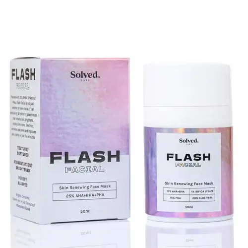 SOLVED LABS Flash Facial 25% AHA+BHA+PHA Face Mask | 5 min Complete Detan Face Mask | Tan Removal | Reduction in blackheads | Kills Acne | Instant Brightening | 50ml