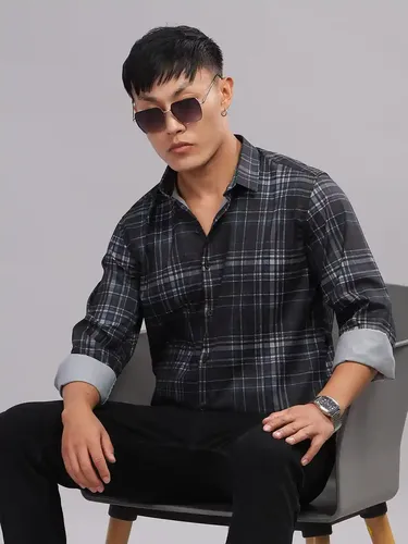 Crato Black-Grey Checks Shirt S