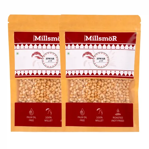Millsmor Jowar Pudina Puff 100 grams (Pack of 2) | Roasted & Ready-to-Eat Millet Snack | Refreshingly Spiced with Natural Pudina | High in Fiber & Protein | Gluten-Free, Cholesterol-Free | Made from 100% Jowar (Sorghum Millet)