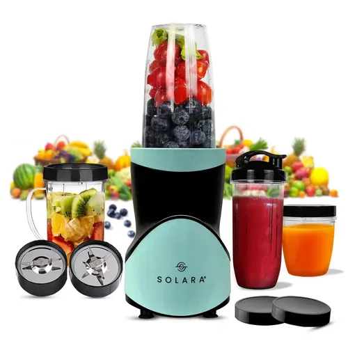 SOLARA Blendeasy Nutri Blender for Smoothies and Juices, 400 Watts Bullet juicer mixer grinder, coffee blender for kitchen, Juicer Machine with 2 Stainless steel Blades (Wet & Dry), 4 Jars | Aqua