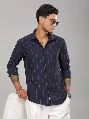 Navy Linovite Striped Shirt S