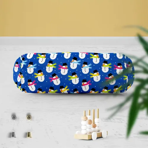 ArtzFolio Snowman | Bolster Cover Booster Cases | Zipper Opening | Velvet Fabric | 16" Width x 6" Diameter; Set of 2 pcs