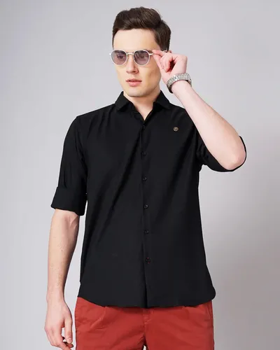 Black Solid Stretch Shirt