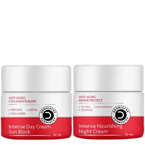 Dermistry Anti Ageing Collagen Builder Spf30 Retinol Hyaluronic Acid Sunblock Day Cream & Repair Protect Moisturizer Night Cream With Biotin Vitamin E Green Tea Ext And Lifts Fine Lines & Wrinkles And Hydrating Skin Nourishing Age Protect And Firming Renewal ( Pack Of 2 - 100 Ml )