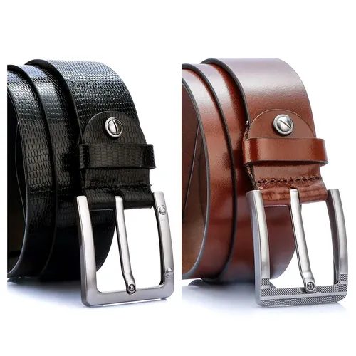MUNROS Men's Combo Leather Belt | Latest Formal Belts For Boys (Pack of 2) | Pissa Black & Montana Brown | (32MM)