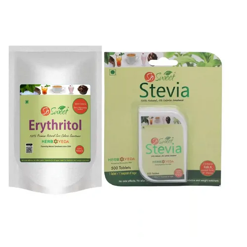 So Sweet Stevia Tablets 500 + 250gm Erythritol Powder 100% Natural Sweetener - Sugar Free -(Pack of 2)