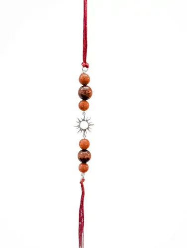 Handmade Sustainable Healing Beads Rakhi | Sunstone & Red Tiger Eye | Sun Charm