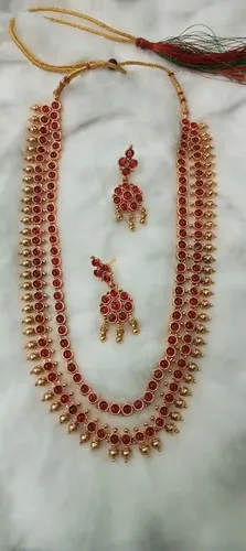 Real Kemp Stone Choker Necklace Set for Women - Red