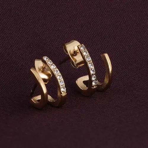 Palmonas 18K Gold Plated Crystal Curve Earrings For Womens Waterproof & Anti-Tarnish
