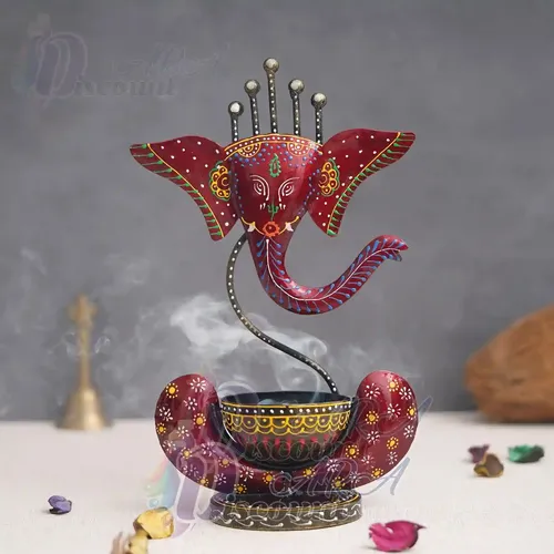 Dartistry Dhoop Stand for Home Decor - Handcrafted and Handpainted Incense Dhoop Holder- Ganesha Metal Diya/Ganpati Metal Diya/Gift Items for Diwali/Best Gift for Diwali